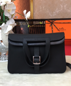 에르메스 할잔백31 블랙 은장 소가죽